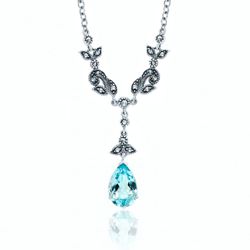 Sterling Silver Marcasite and Blue Topaz Necklace - 01N546BTF
